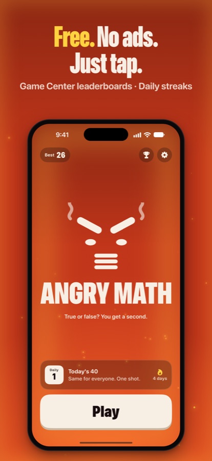 The Home screen with Grump furious and a big Play button